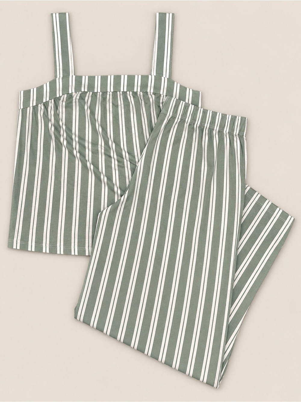 Joyspun Sage Striped Pajama Set S Coastal Cottagecore Lounge PJs